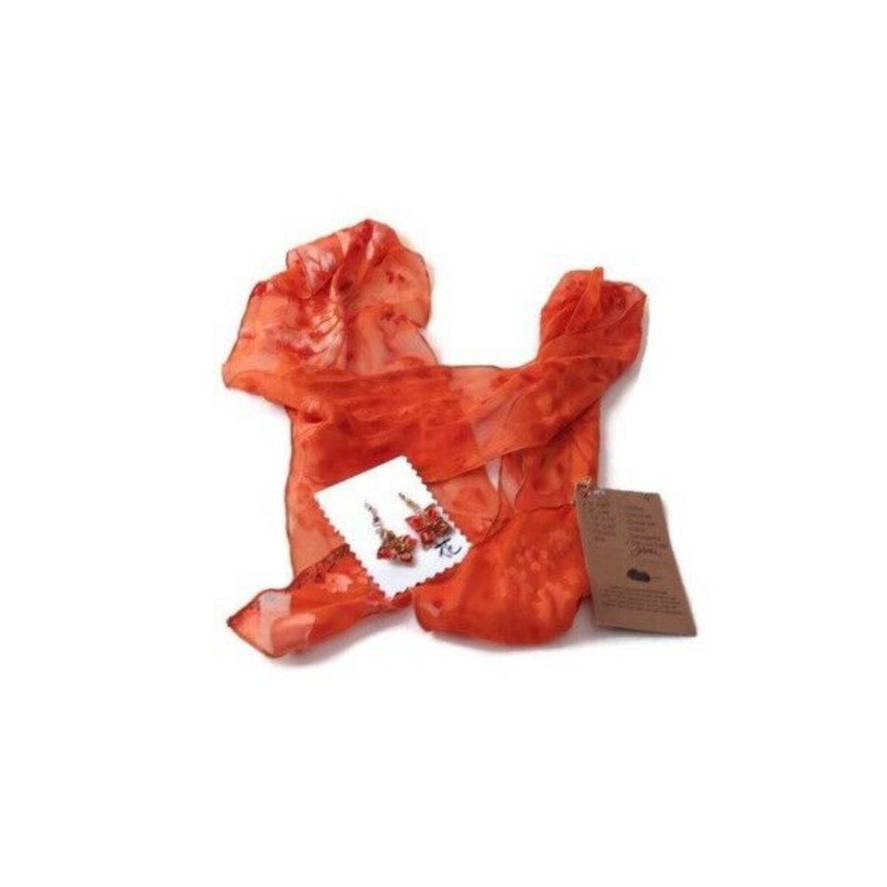 NWT Hand Dyed Shibori Orange Scarf & Shabana